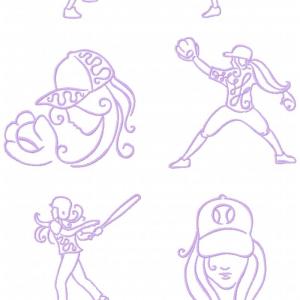 Baseball Girls Embroidery Machine Design