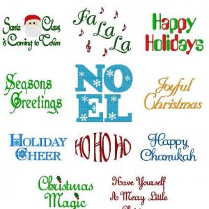 Holiday Words Embroidery Machine Design