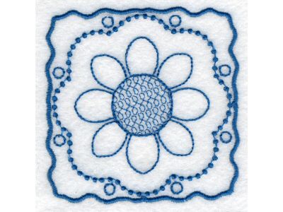 Blue Line Art Floral Blocks Embroidery Machine Design