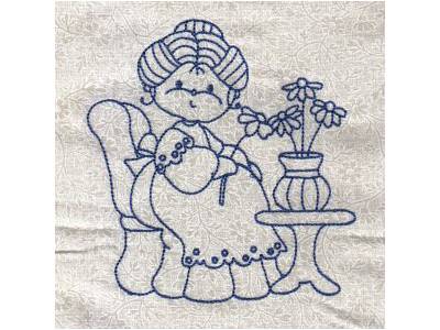 Line Art Grannies Embroidery Machine Design