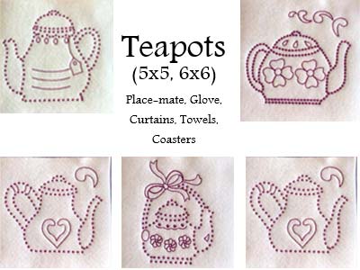 Candlewick Teapots Embroidery Machine Design