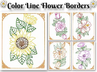 Color Line Flower Borders Embroidery Machine Design