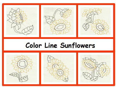 Color Line Sunflowers Embroidery Machine Design