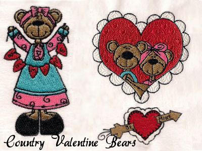 Country Valentine Bears Embroidery Machine Design