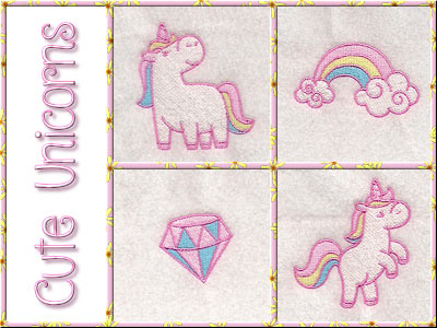 Cute Unicorns Embroidery Machine Design