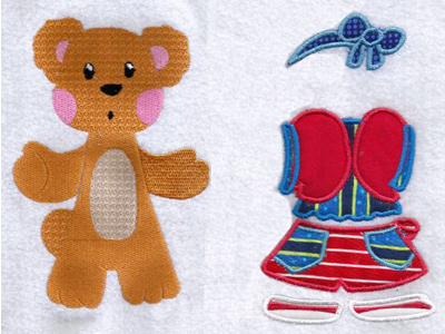 Dressed Up Daisy Bear Paper Dolls Embroidery Machine Design