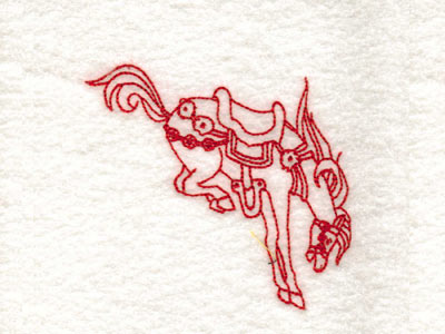 Decorative Redwork Cowboy Horses Embroidery Machine Design