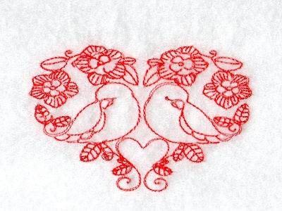 Deco Valentine Birds Redwork Embroidery Machine Design