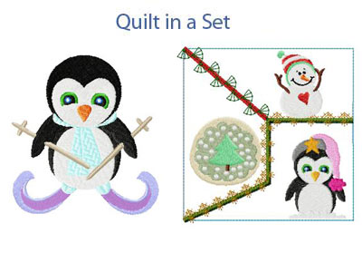 Frosty Penguins Embroidery Machine Design