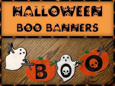 Halloween Boo Banner Embroidery Machine Design