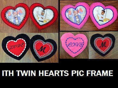 In The Hoop Twin Hearts Picture Frames Embroidery Machine Design