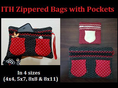 In The Hoop Zippered Bags with Pockets Embroidery Machine Design
