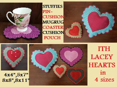 In The Hoop Lacey Hearts Embroidery Machine Design