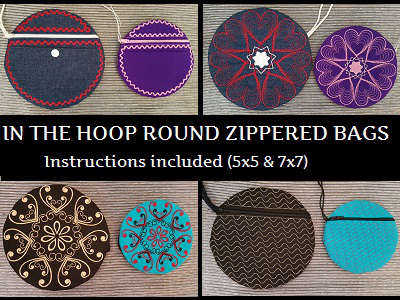 In The Hoop Round Bags Embroidery Machine Design