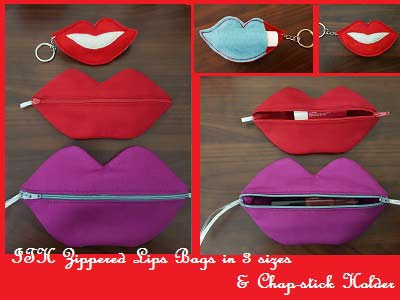 In The Hoop Zippered Lip Bags Embroidery Machine Design