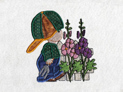 Applique Kids in the Meadow Embroidery Machine Design