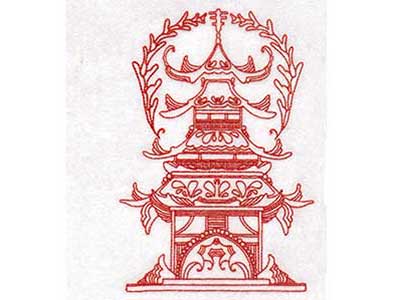 Line Art Oriental Houses Embroidery Machine Design