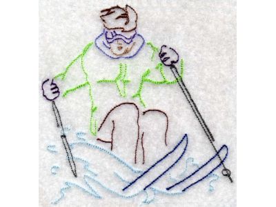 Outline Skier Embroidery Machine Design