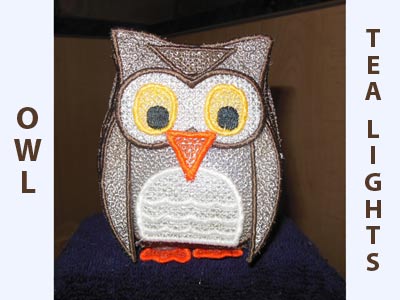 Owl Tea Lights Embroidery Machine Design