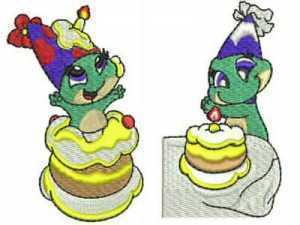 Birthday Party Frogs Embroidery Machine Design