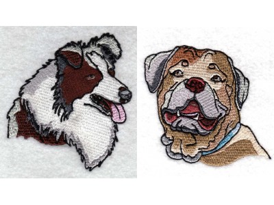 Realistic Dog Heads Embroidery Machine Design