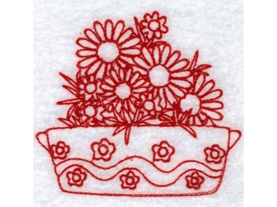 Redwork Floral Vases Embroidery Machine Design