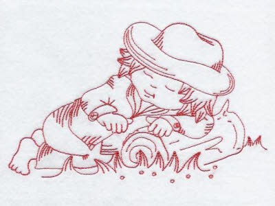 Redwork Country Boys Embroidery Machine Design