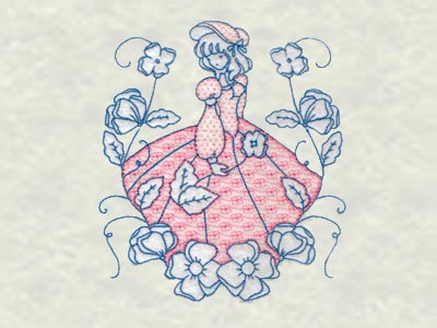 Redwork Flower Ladies Embroidery Machine Design
