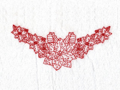 Redwork Poinsettias Embroidery Machine Design