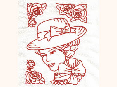 Redwork Victorian Women Embroidery Machine Design