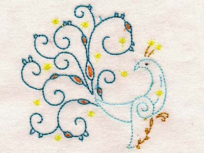 Swirly Floral Peacocks Embroidery Machine Design