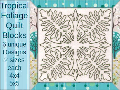 Tropical Foliage Quilt Blocks Embroidery Machine Design