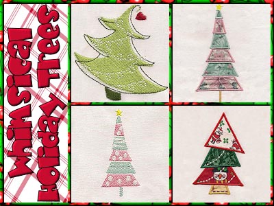 Whimsical Holiday Trees Embroidery Machine Design
