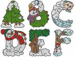 Winter Alphabet Embroidery Machine Design