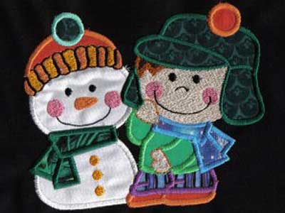 Applique Winter Kids Embroidery Machine Design