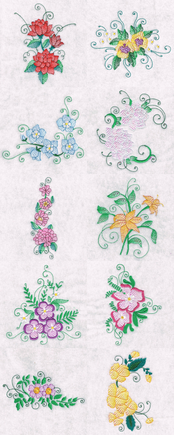 Machine embroidery designs  abstract flowers set