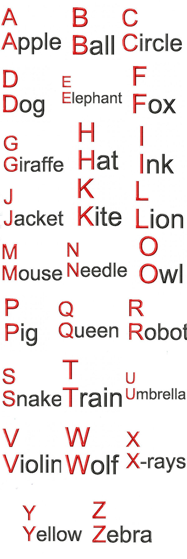 Alphabet Words Embroidery Machine Design Details
