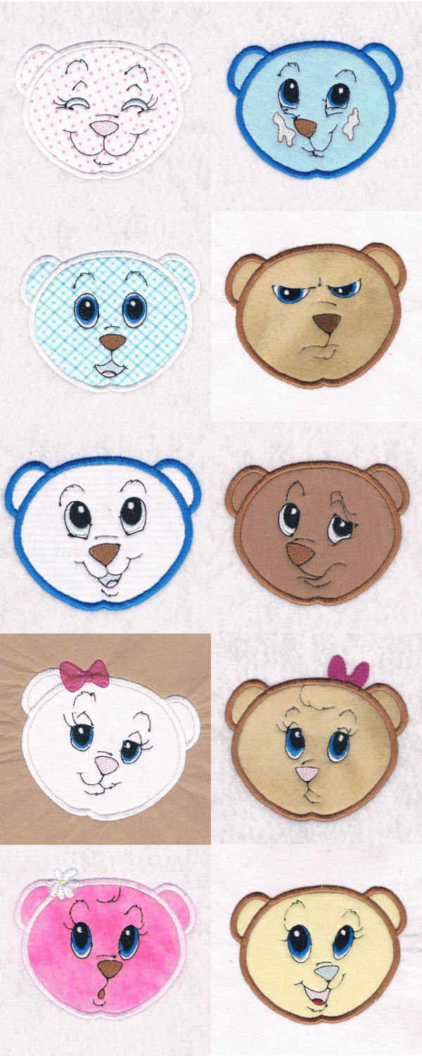 Applique Bear Faces Embroidery Machine Design Details