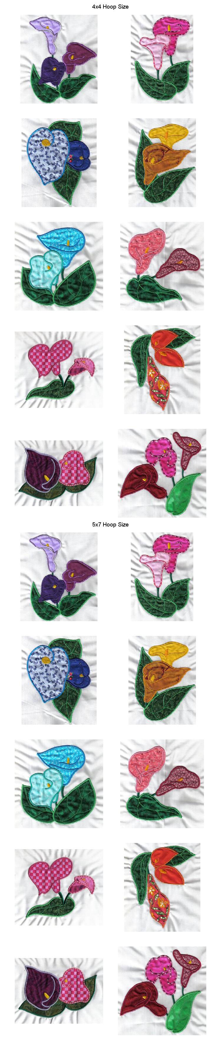 Applique Calla Lilies Embroidery Machine Design Details