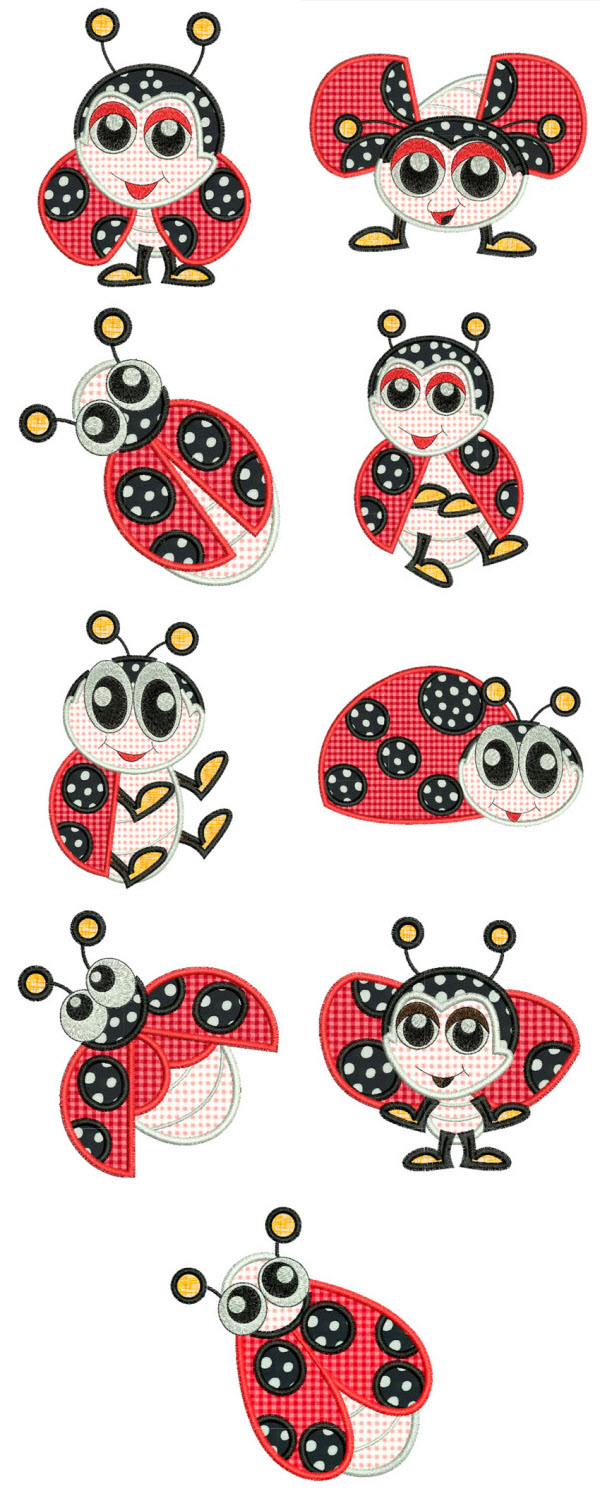 Applique Ladybugs Embroidery Machine Design Details