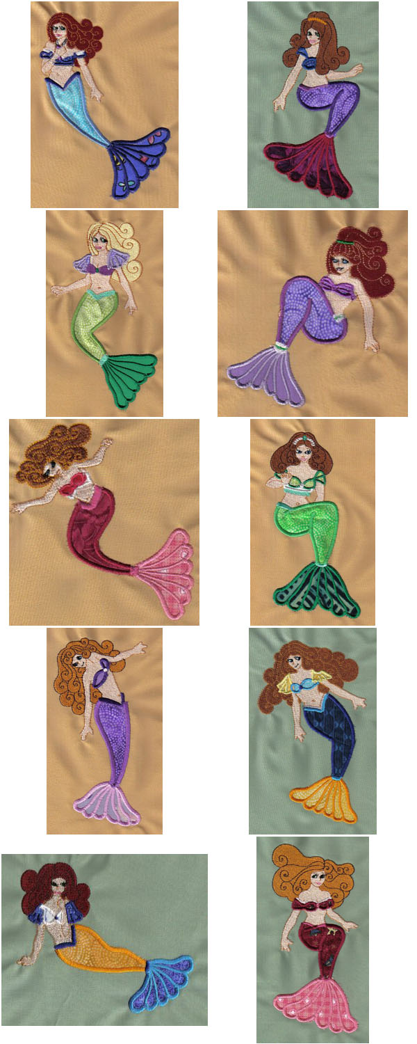 Applique Mermaids Embroidery Machine Design Details