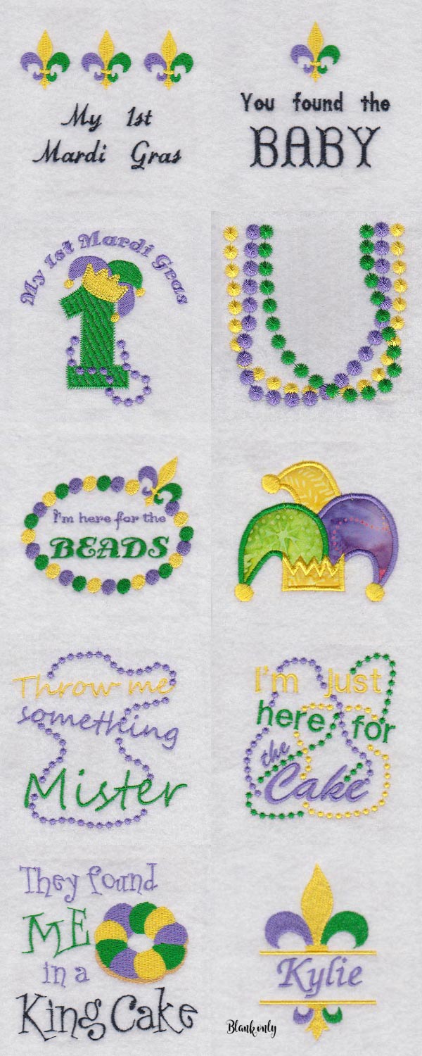 Baby Says Mardi Gras Embroidery Machine Design Details