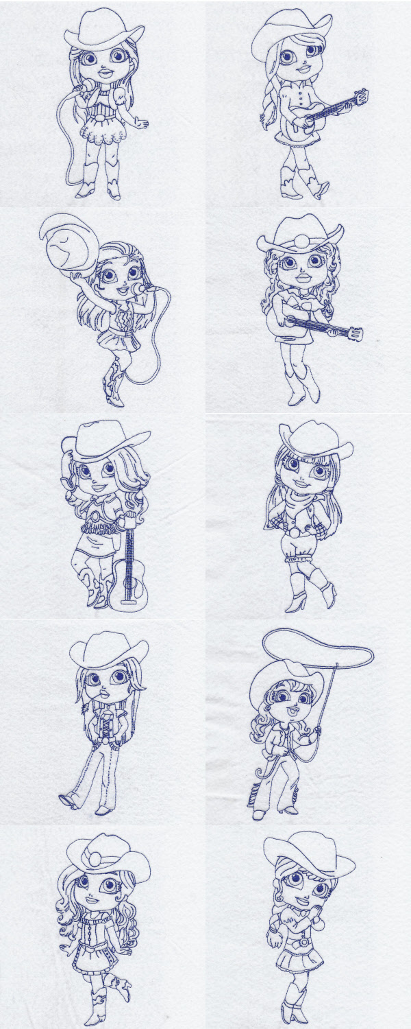 Bluework Country Girls Embroidery Machine Design Details