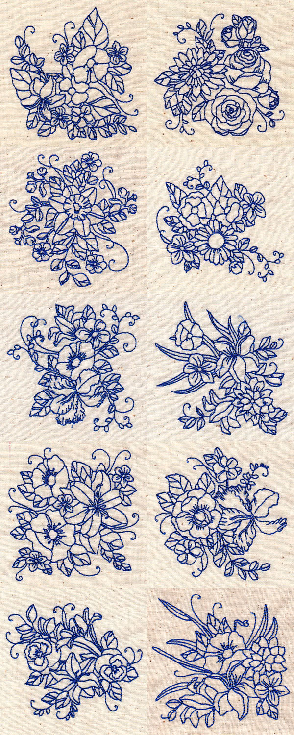 Bluework Florals Embroidery Machine Design Details