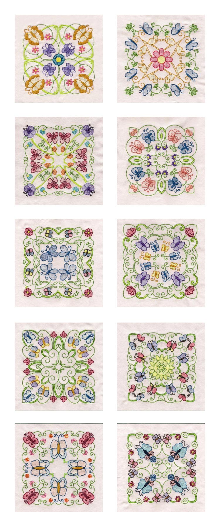 Butterflies and Flowers Blocks Embroidery Machine Design Details