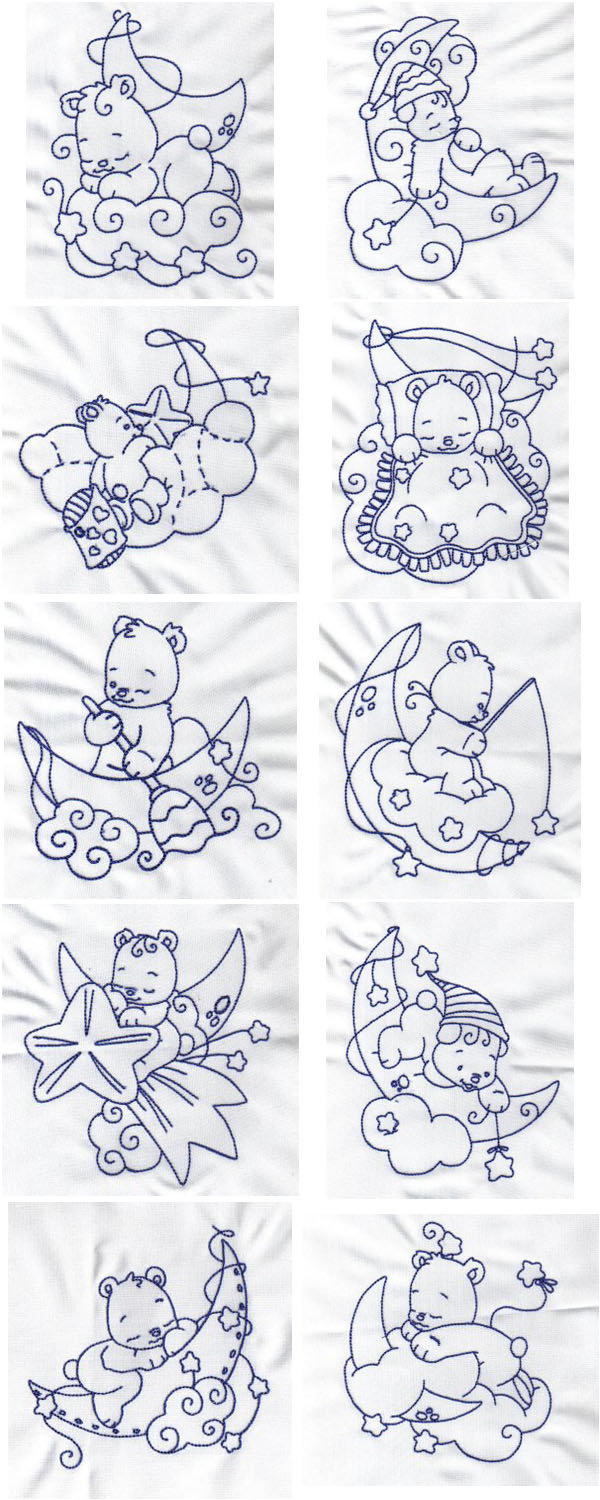 Bluework Bears Embroidery Machine Design Details