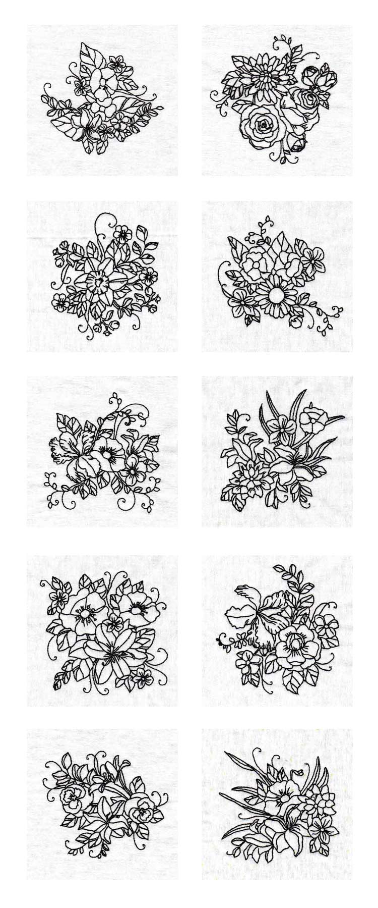 Black Work Florals Embroidery Machine Design Details