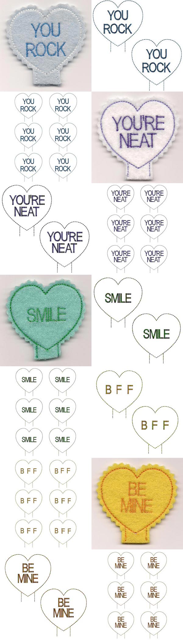 Candy Heart Pencil Toppers Embroidery Machine Design Details
