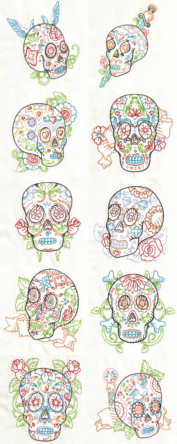 Candy Skulls Embroidery Machine Design Details