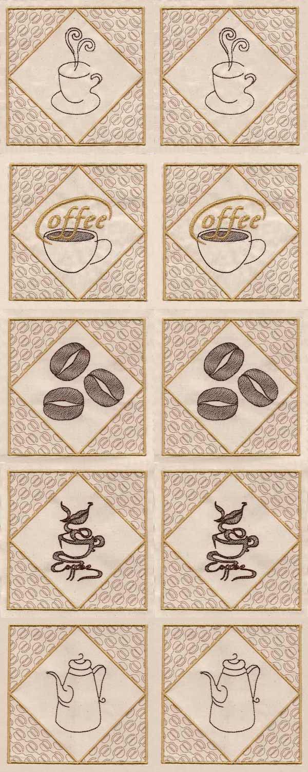 Coffeetime Quilt Blocks Embroidery Machine Design Details